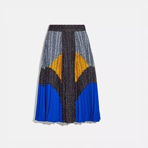 Coach Gray and Gold Pleated Midi Skirt Resort Wear